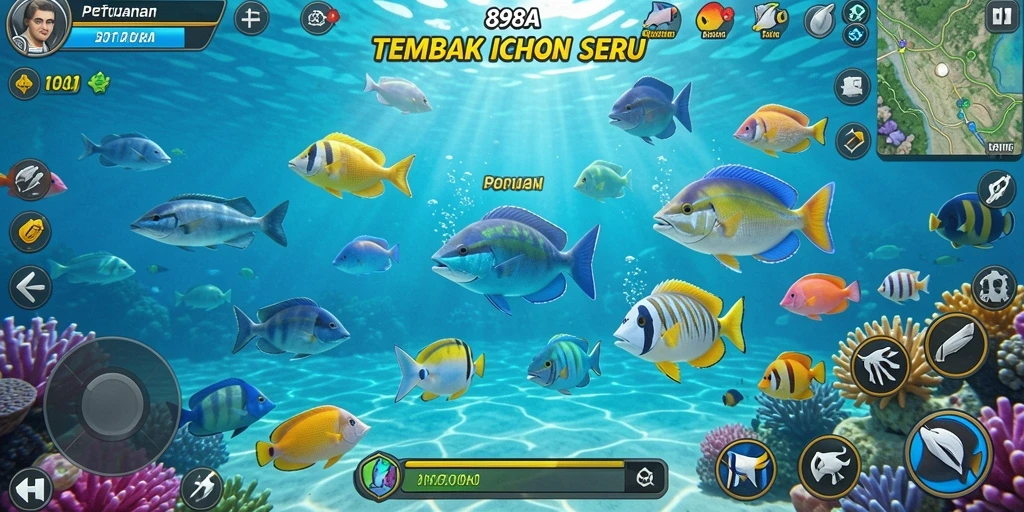 Gameplay seru saat menangkap ikan di bawah laut.