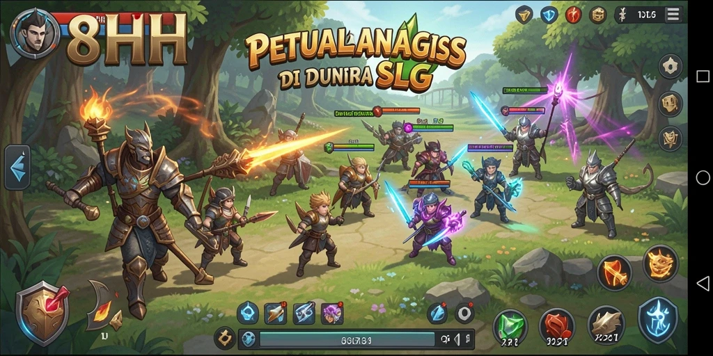 Screenshot menampilkan strategi perang dalam 8HHH di dunia SLG.