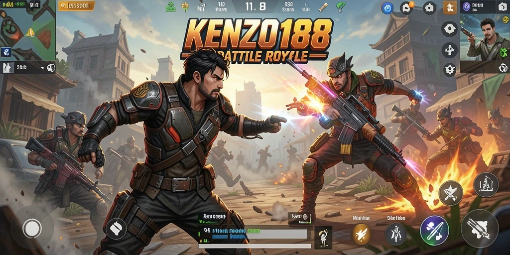 Tangkapan layar gameplay seru KENZO188 di arena Battle Royale.
