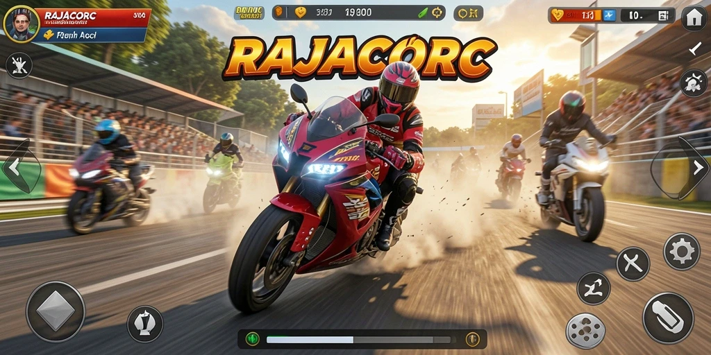 Tampilan menarik gameplay balapan motor di RAJACORC.